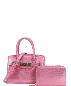 2-in-1 Top Handle Fashion Mettalic Satchel Set ZG-9068A ROSE